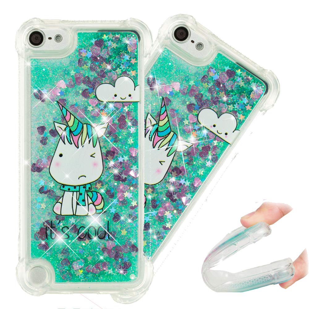 HMTECHUS iPod Touch 5 case Gift for Girls Love Floating Moving Liquid Glitter Clear Hard PC Back Frame Shiny Luxury Quicksand Protective Slim Cover for iPod Touch 6