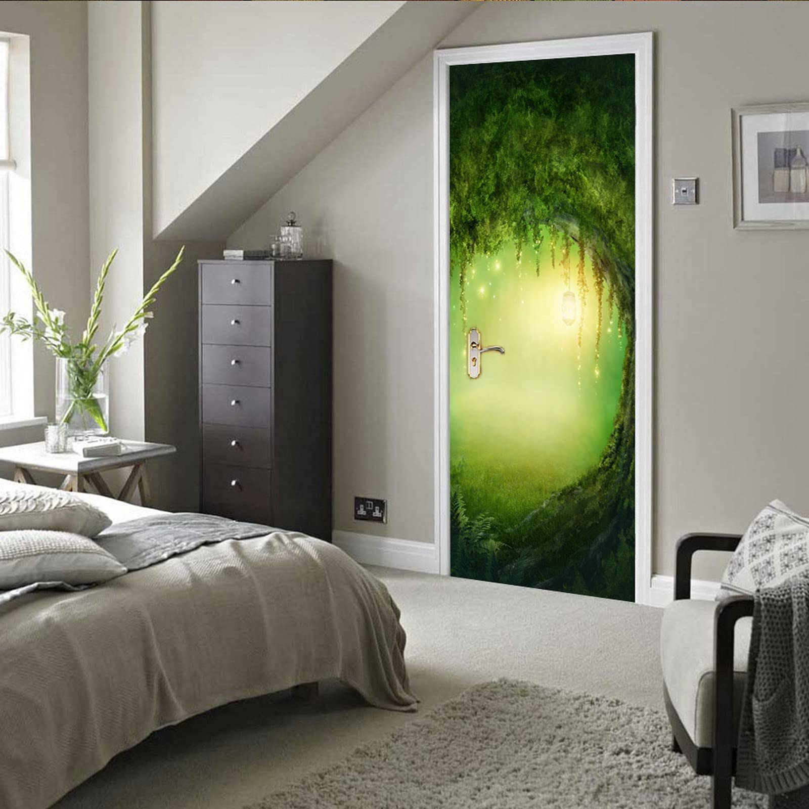 Autocollant De Porte 3D 85x215cm(33.46 Inches * 84.64 Inches)Portes En Bois 3D Porte Autocollants Mural Autocollant Mural Auto-adhésif Art Toile Affiche Impression Vinyle Maison Décalcomanie Déco Art