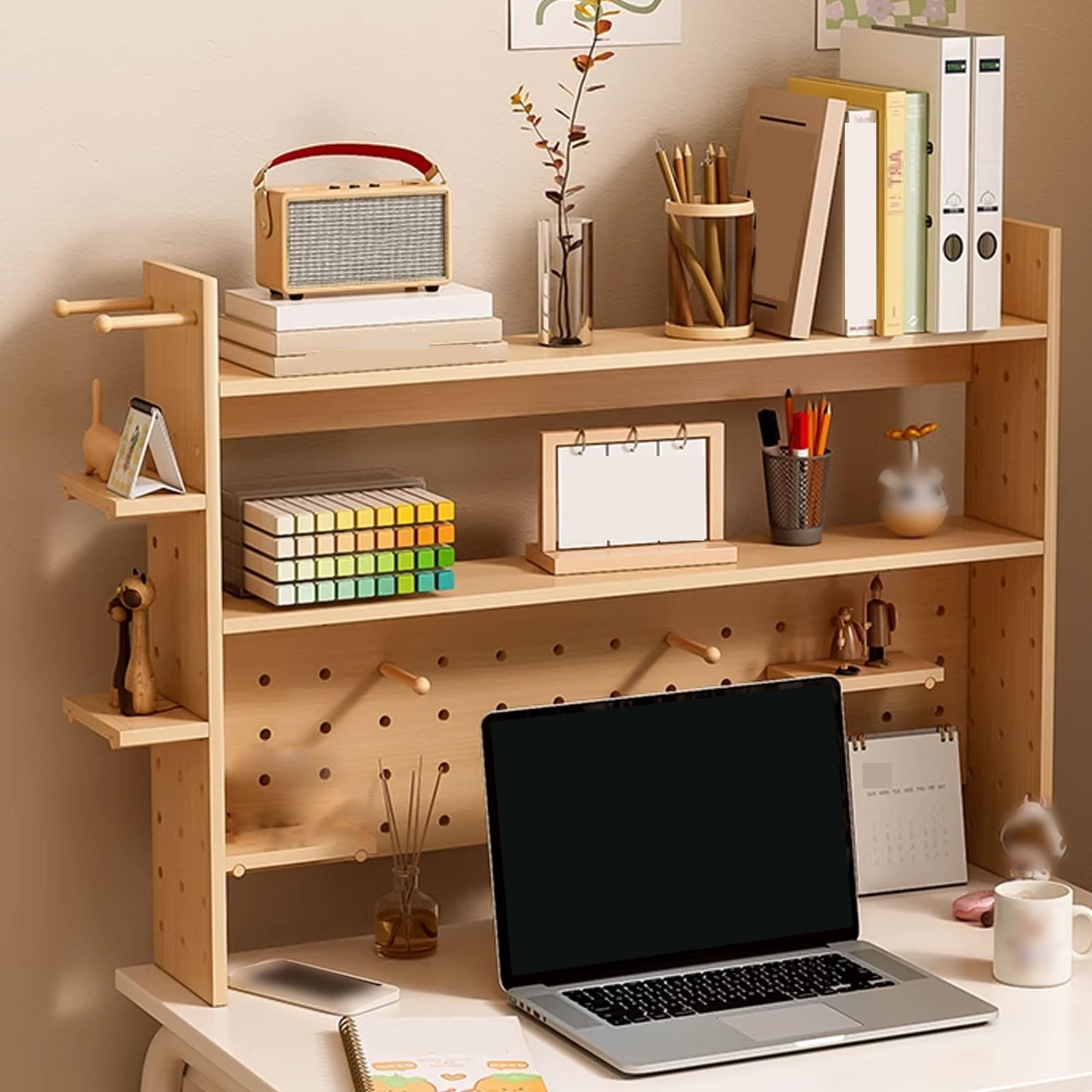 Schreibtischregal Holz Hergestellt Aus Hausgemachten Brettern Büro-Schreibtisch-Aufbewahrungsregal, Bücherregal Aus Holz (Weiß + Holz) (Color : Log, Size : 115 * 98cm)