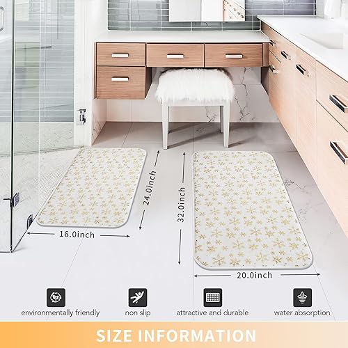 Miniatura 3 de ASPMIZ 2 alfombras de baño con diseño de Feliz Navidad, tapetes de baño con copos de nieve de oro blanco, antideslizantes, lavables, juego de