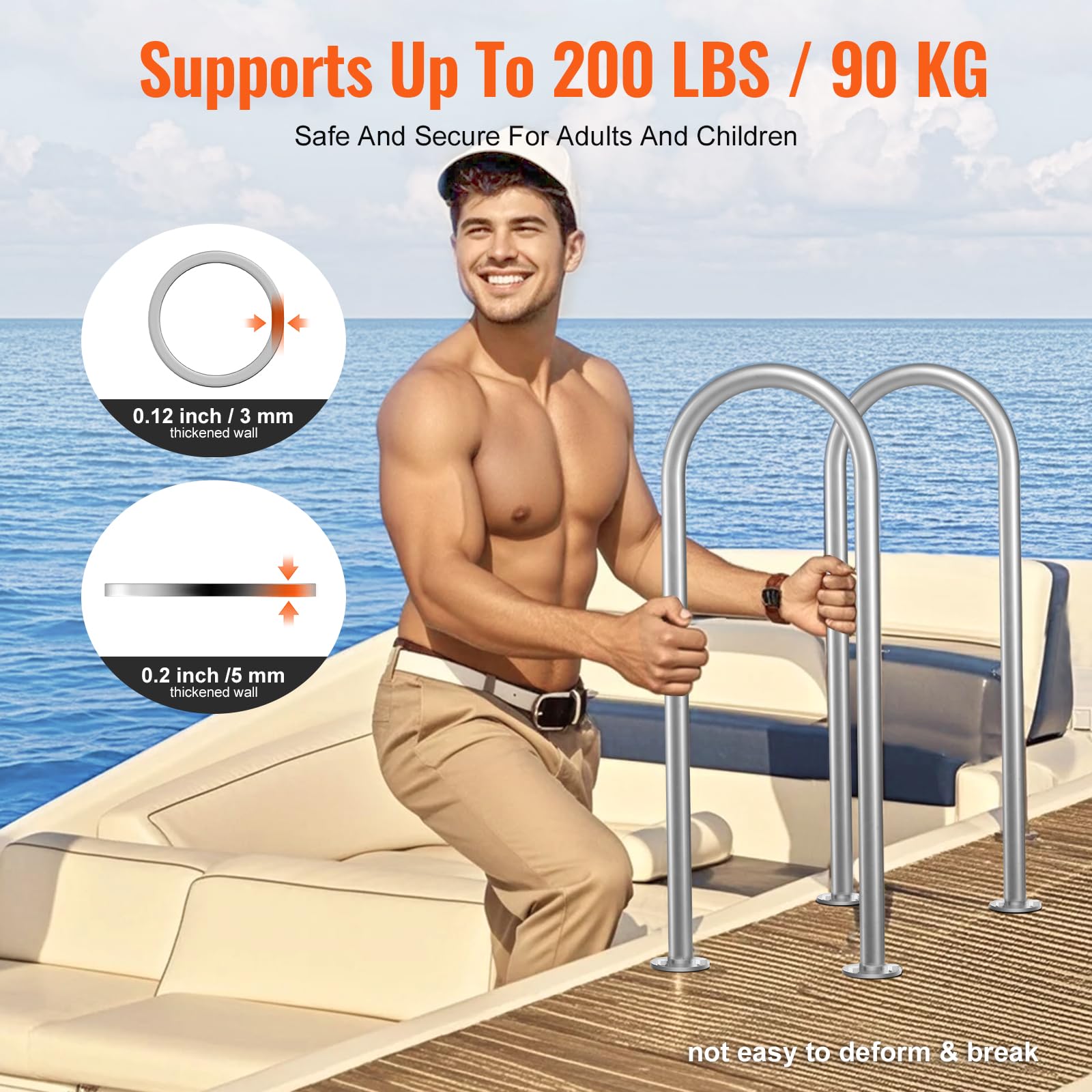 VEVOR Corrimano per Piscina 915 x 330,2 mm Ringhiera per Piscina in Alluminio con Piastra di Base per Piscine Interne Esterne, Ringhiera di Sicurezza Piscine, Maniglione Antiruggine con Accessori
