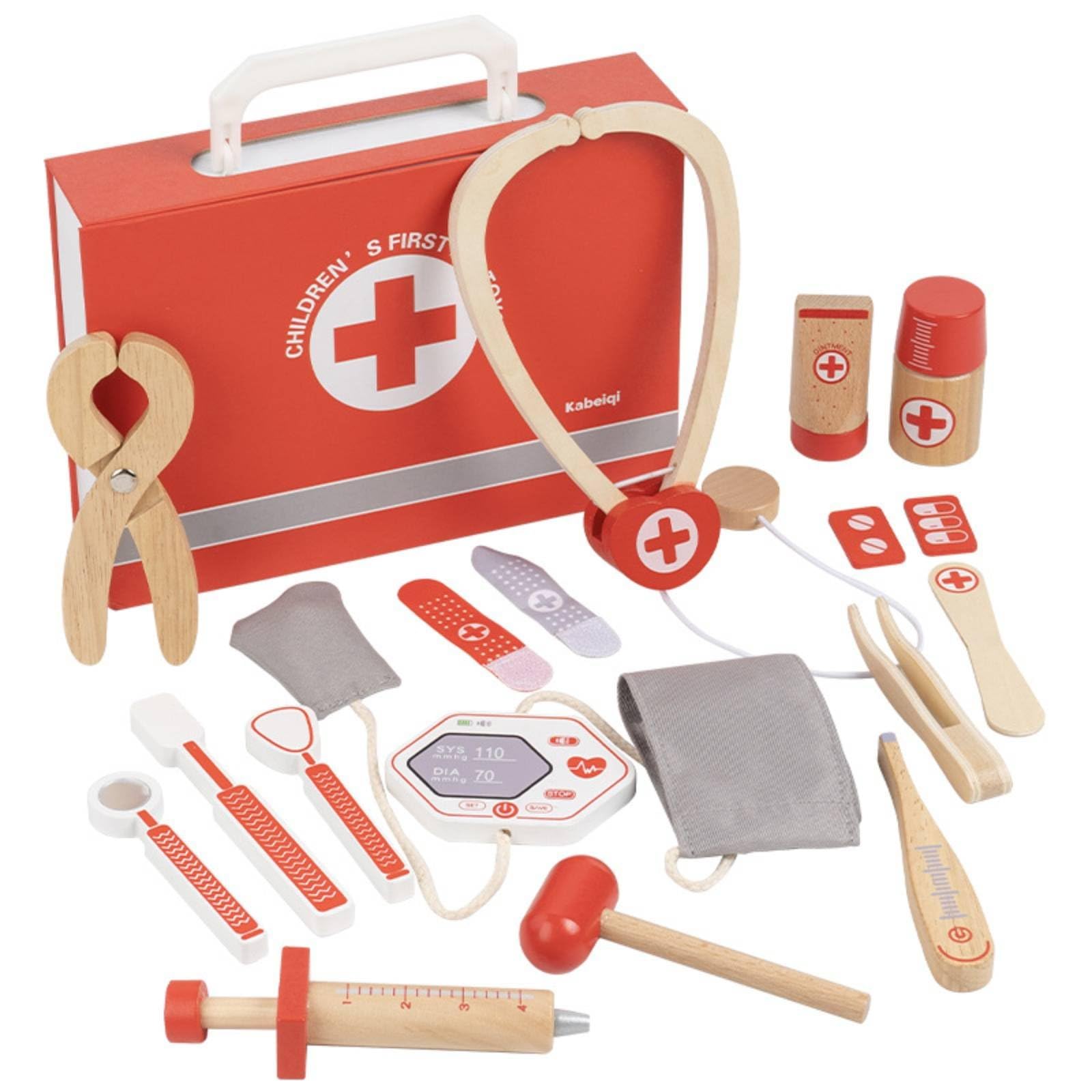 Gioco Del Dottore Bambini Set Medico Finto Kit Dottore Giocattolo Valigetta Legno con Pezzi Lisci E Tattili per Esplorazione Fiducia E Narrazione , Scatola Regalo