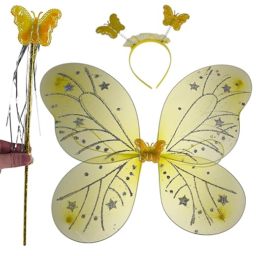 Asa de Borboleta Fantasia Infantil Kit com Varinha e Tiara Fada Festa Carnaval Lembrancinha