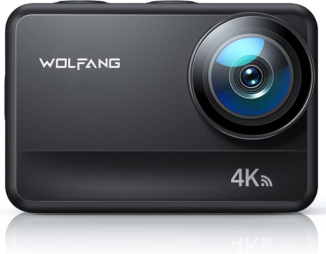 WOLFANG GA400 Action Camera 4K 60FPS 24MP Underwater Camera, 8M Bare Metal/40M Waterproof Camera, 3.0 EIS Stabilization WiFi Helmet Bike Camera (Remote Control, 2x1350mAh Batteries and Accessory Kit)