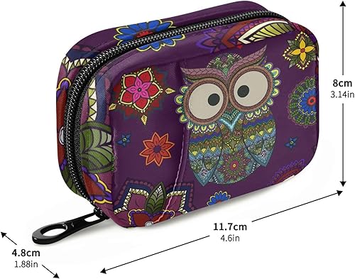 Miniatura 4 de Ollabaky Pastillero de viaje con diseño de búho floral con mandala, pastillero portátil para 7 días, organizador de suplementos vitamínicos con