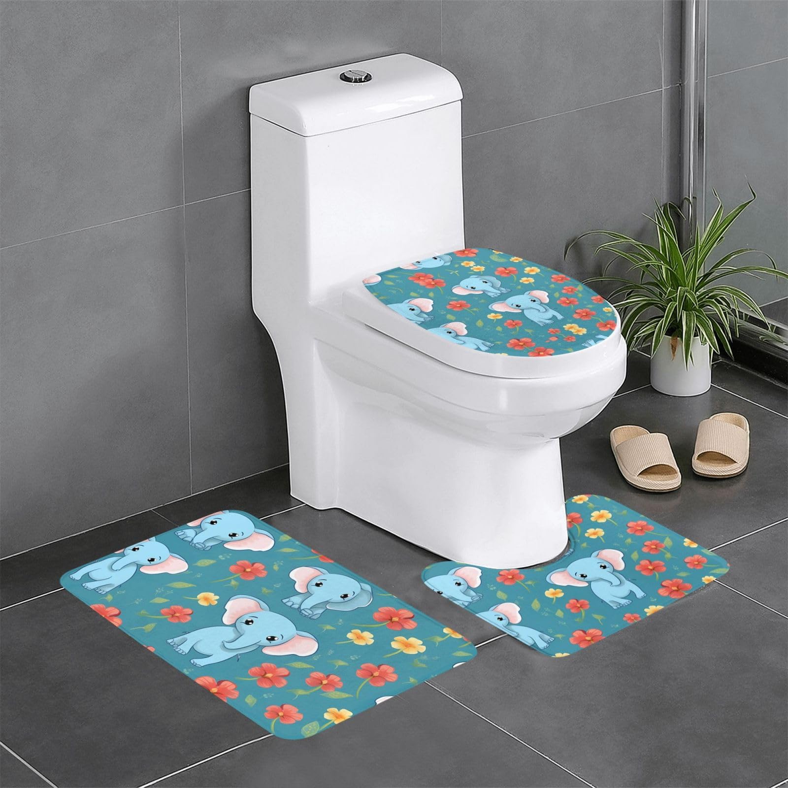 Tapis de salle de bain éléphant lot de 3 tapis doux sécurisé pour coiffeuse