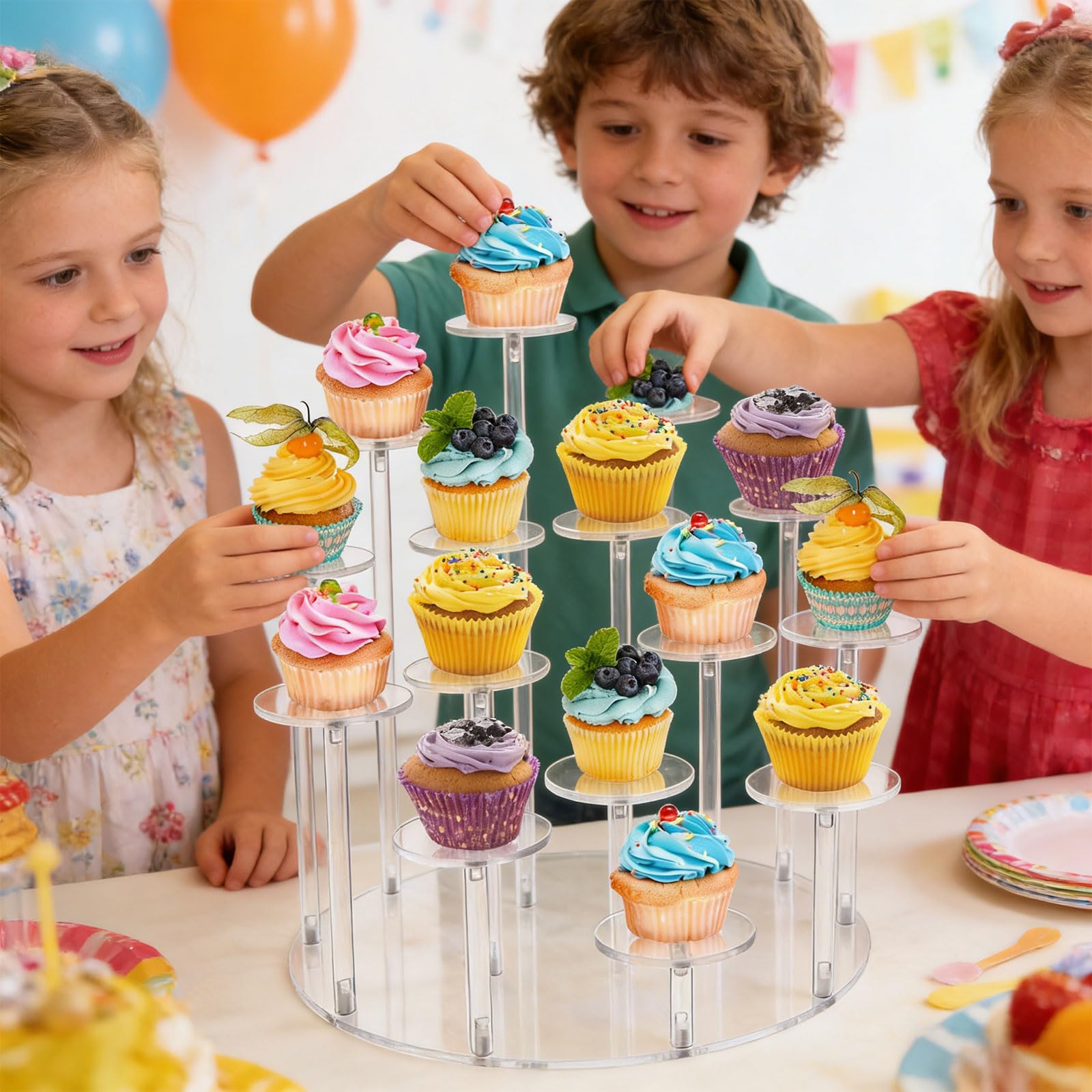 Generisch Mehrschichtiger transparenter Süßigkeitenständer mit starker Basis, ideal Präsentieren von Süßwaren und Snacks Abgestufter Dessertständer