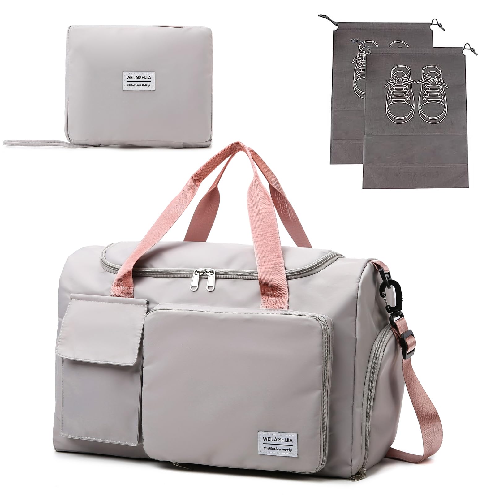 LIAMERHE Bolsa de Viaje Plegable 35L Bolsa de Deporte Impermeable para Hombre/Mujer Bolsa de Gimnasio con Compartimento Zapatos Bolsa Grande de Fin de Semana con 2 Bolsas para Zapatos