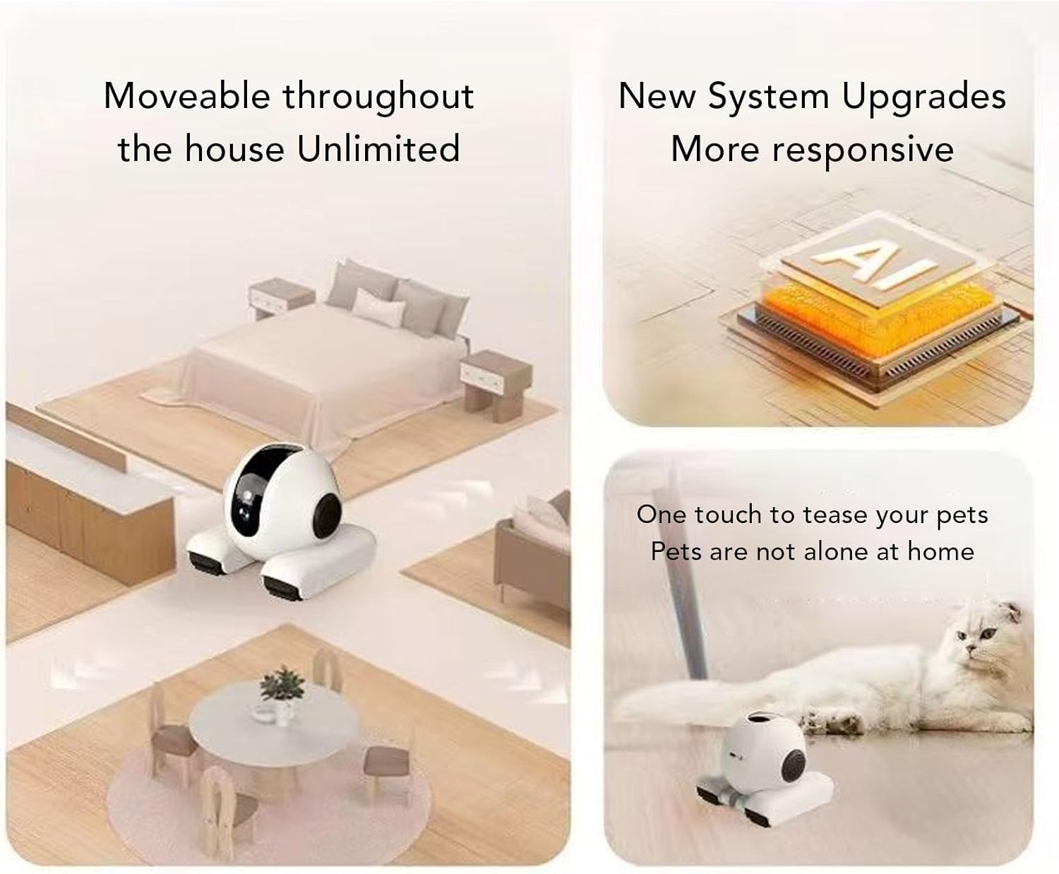 FOSA Home Security Camera on Wheels, Movable Pet Camera, WiFi Motion Detection 2 Way Talk Indoor Cam with APP Teasing Pet Functions