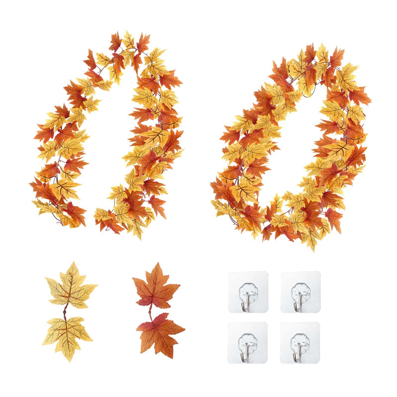 Guirlande Automne 195 Cm - Déco Feuilles Jaune Et Orange Pour Halloween, Thanksgiving Et Intérieur