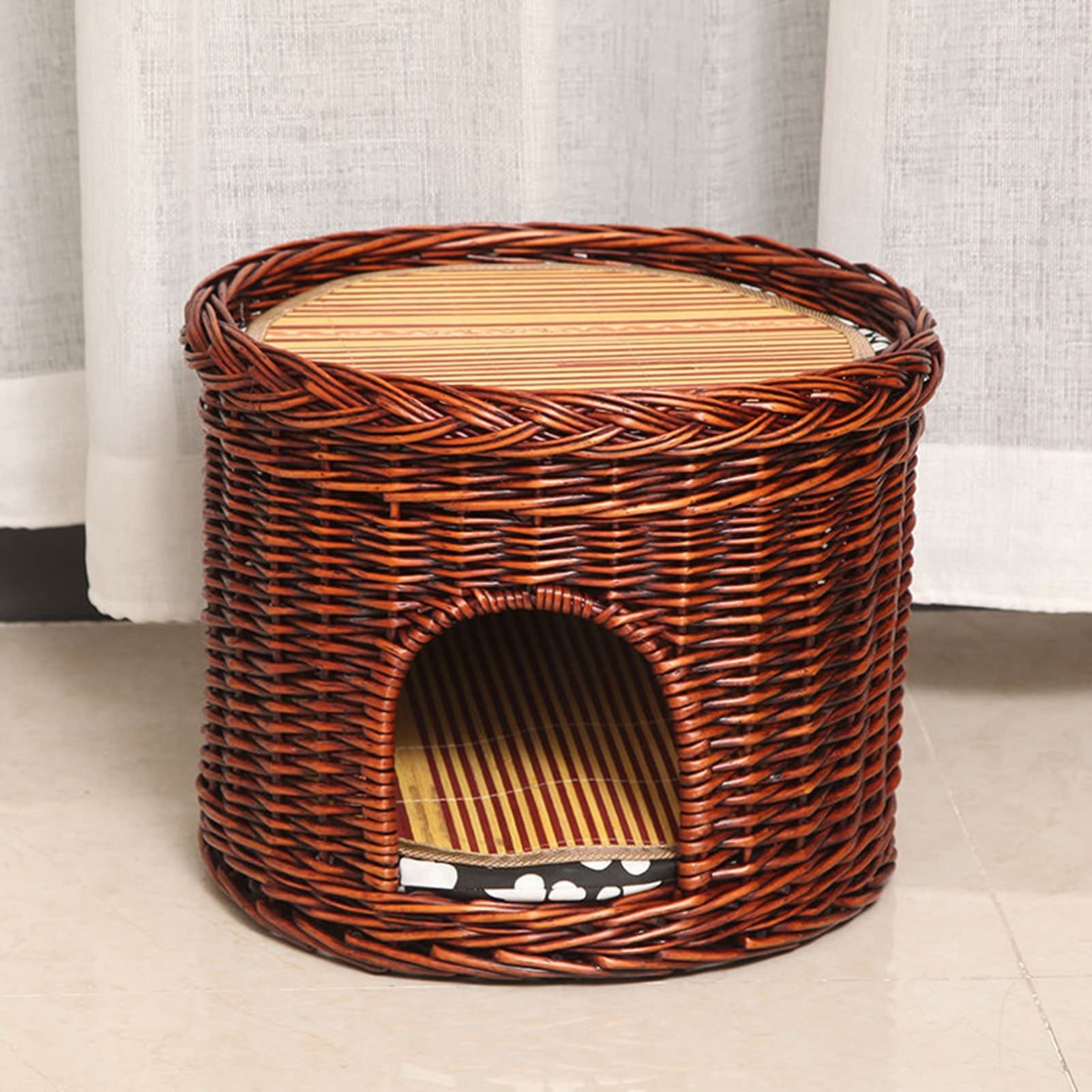 柳編みハウス二層 犬 猫カゴ ペットベッド ラタン ペット用天然素材 細工品 柳編みハウス 二層?犬?猫カゴ ペットベッド?ラタン?ペット用