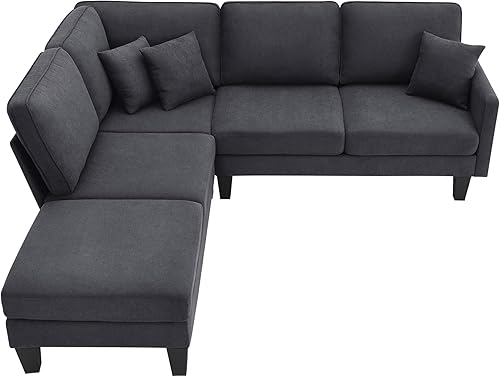 Miniatura 7 de Sofá seccional de tela de rizo de 90 x 88 pulgadas, moderno y práctico juego de sofá de 5 asientos, muebles de interior minimalistas en forma de L