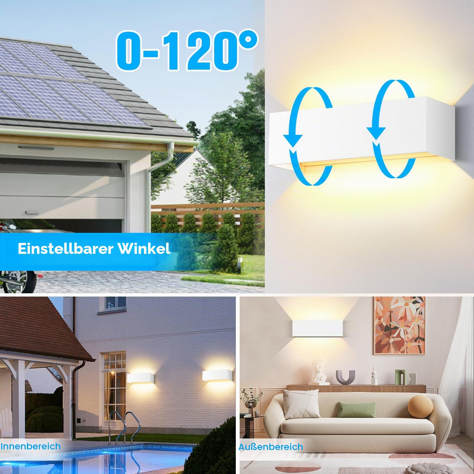 ledmo 30W LED Wandleuchten Innen/Außen 3000K Warmweiß lampe 3000LM（weiß） | Auf und ab Einstellbarer Lichtstrahl、IP65 Wasserdichte、Angenehmes Licht、Mattes Aussehen、Einfache Installation、Heimdekoration