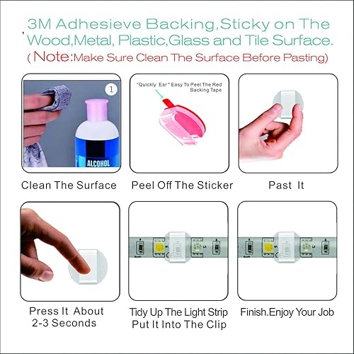 Miniatura 5 de ATB- Clips de montaje de luces transparentes autoadhesivos, abrazaderas de fijación de tira de luz LED de 0.315 in, 0.394 in, 0.472 in. Paquete de