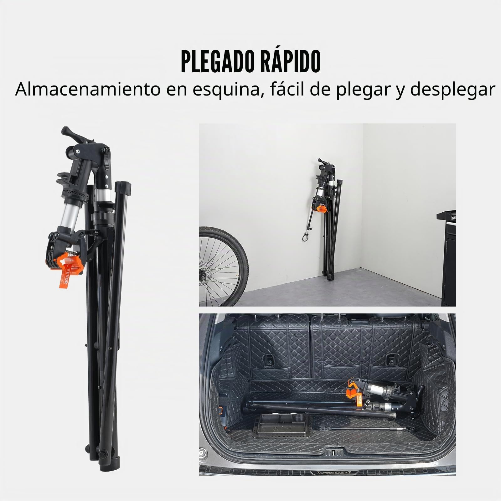 VEVOR Soporte Plegable para Taller de Bicicletas Carga de 30 kg Soporte de Reparación de Bicicletas Ajustable en Altura, Abrazadera Giratoria de 360° con Soporte para Herramientas para Mantenimiento