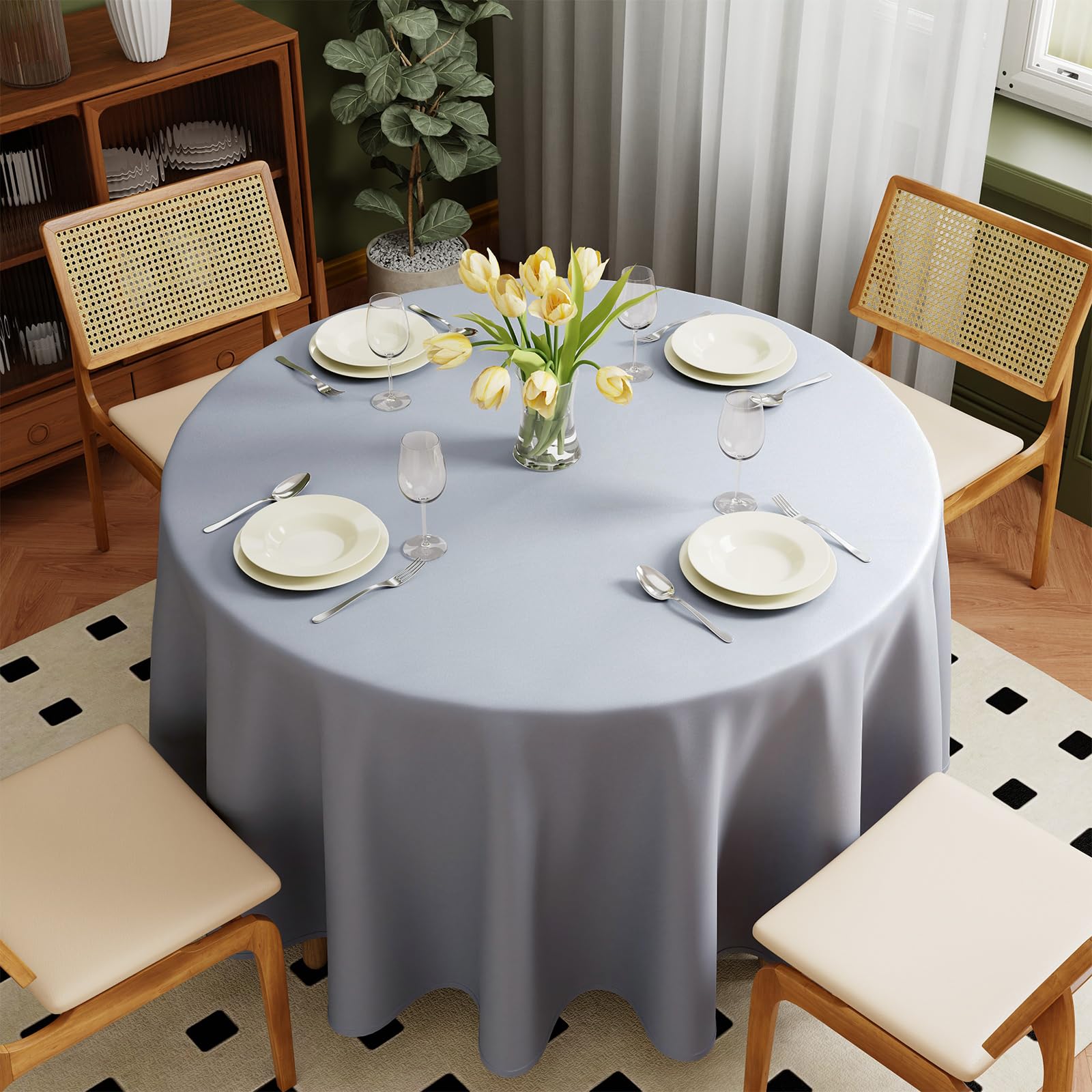 Zdada Grey Round Table Cloth, 274Cm/108Inch Large Circular Table Cloths, Polyester Fabric Washable Tablecloth Dining Table Cover For Banquet Party Home