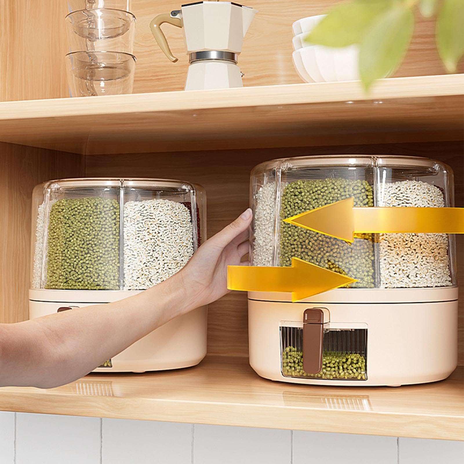 Dispensador de granos de cocina,Dispensador de almacenamiento de granos - Contenedor de alimentos secos desmontable de múltiples rejillas con rotación de 360 grados | Organización hermética para enc