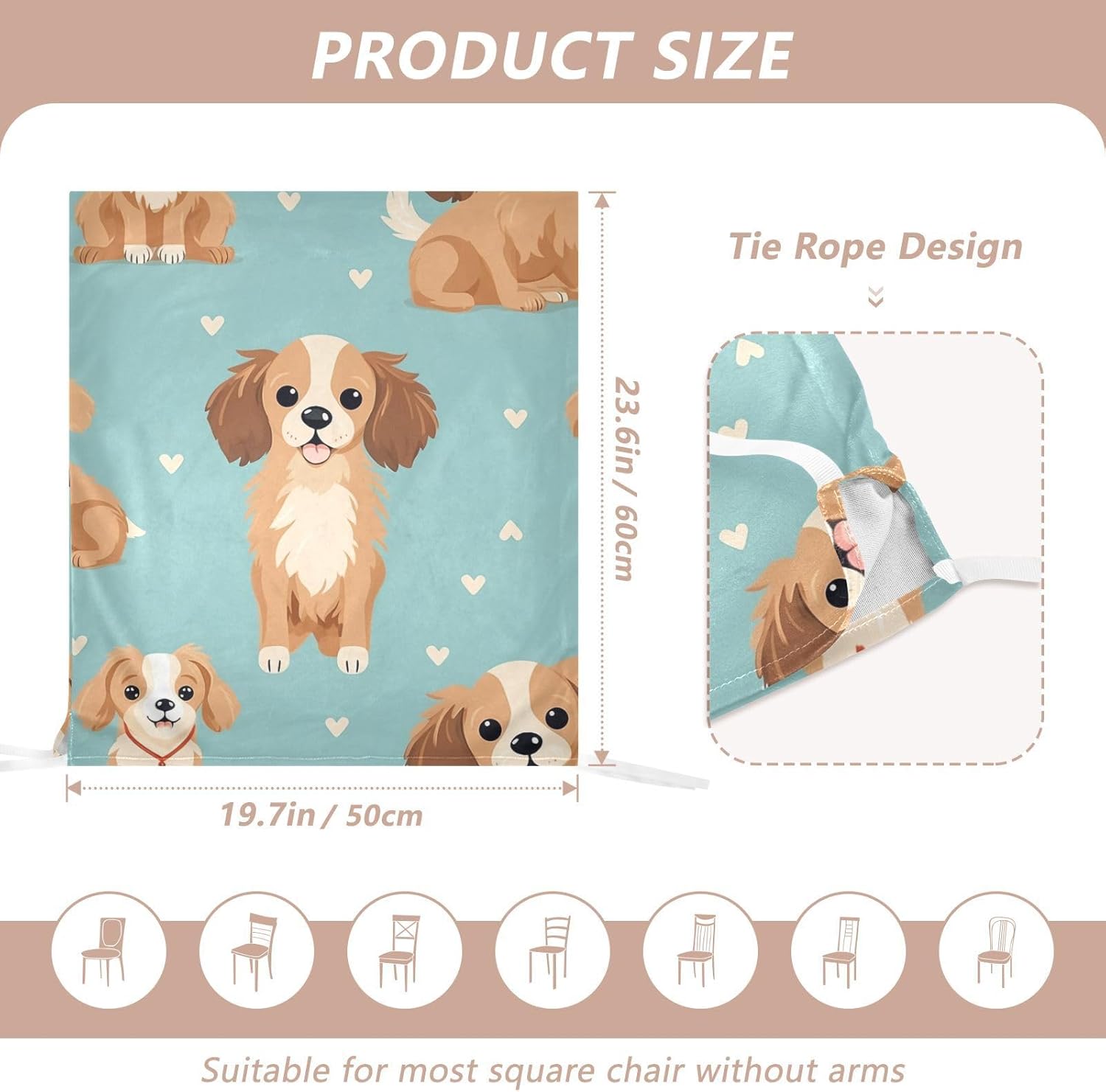 ALAZA Cute Dog Hearts Chair Back Cover Set of 6, Washable Reusable Removable Chair Slipcovers Decorative Chair Cover for Home Kitchen Wedding Party