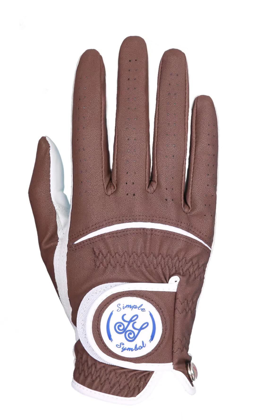Lot de 6 gants de golf pour homme en cuir de haute qualité, 6 mains gauches, 6 mains, 6 couleurs, rouge/bleu/bleu marine/bleu ciel/café/beige (café, L, droit)