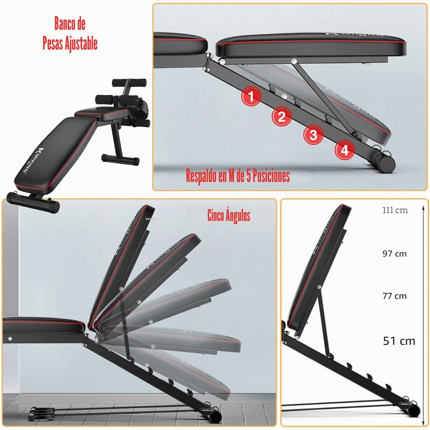 Multifuncional Banco de Musculación y Abdominales, Banco de Pesas Musculacion Ajustable, Respaldo Ajustable en 5 Niveles Inclinable Declinable Plano con Extensión de Piernas Banco de Fitness Para Casa