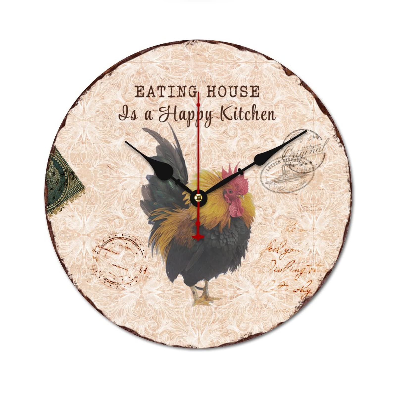 Horloge de cuisine bois silencieuse 38cm décoration maison vintage style campagne chic