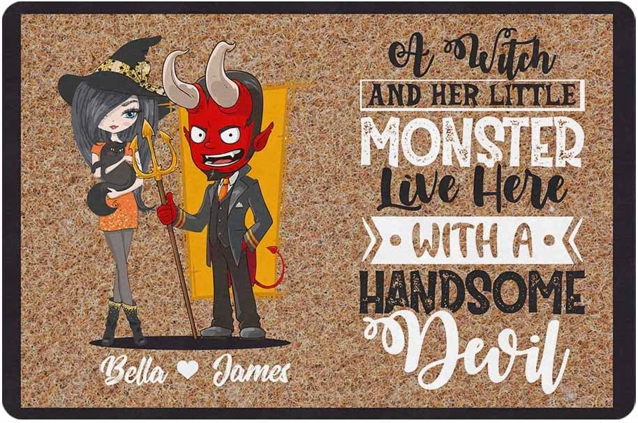 Customized Door Mat - Monster Live Here. Entrance Mat Indoor, Personalized Welcome Mat. Housewarming Gift for Halloween, Thanksgiving, Christmas & Family. (Doormat 15, 24" x 16")