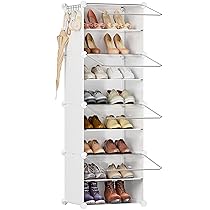 Scarpiera salvaspazio slim alta e stretta a 8 livelli con porta, scarpiera modulare in plastica chiusa bianca, mobile per scarpe ingresso fai da te per corridoio camera da letto
