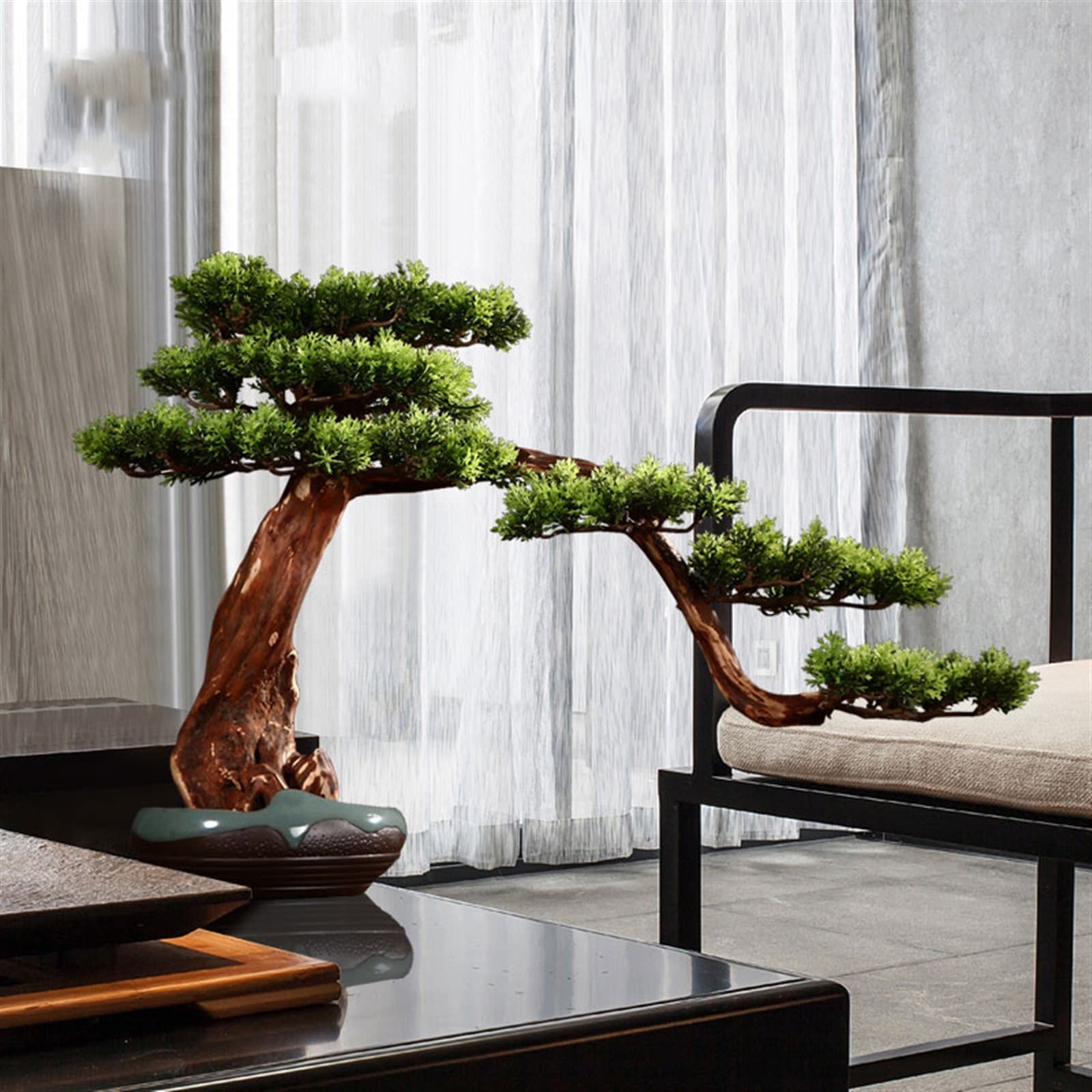 Symulowane rośliny doniczkowe Kreatywne ozdoby rzemieślnicze w stylu chińskim, sztuczna sosna fałszywa dekoracja domu Bonsai, ceramiczna doniczka do wnętrz sztuczna doniczkowa Dekoracje wnętrz