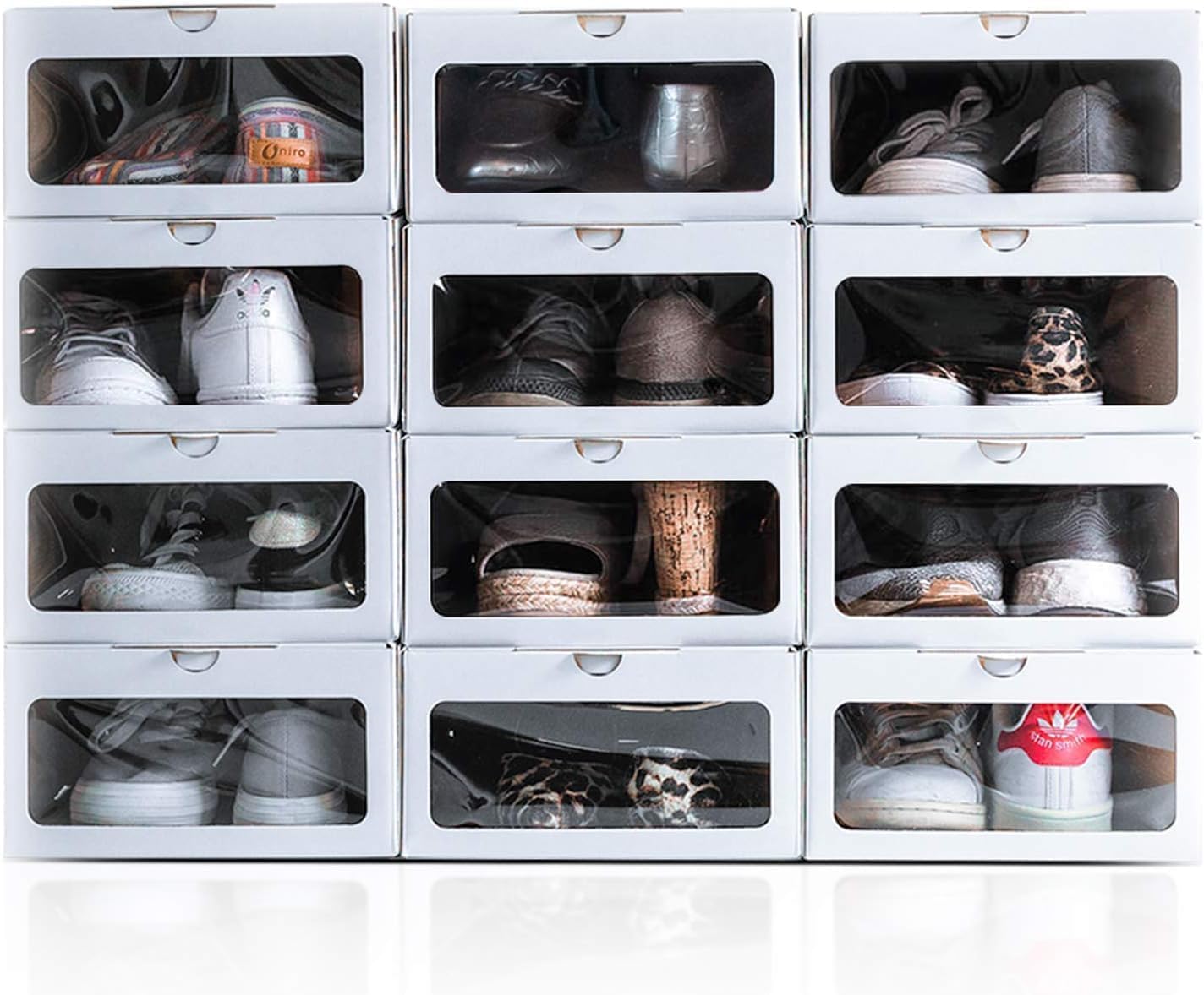 Shoekyp 12 Cajas para Zapatos Organizador Zapatero Transparente Apilable Blanca Ecológico - Solución Ideal para Zapatero Entrada Recibidor y Armario Zapatero.