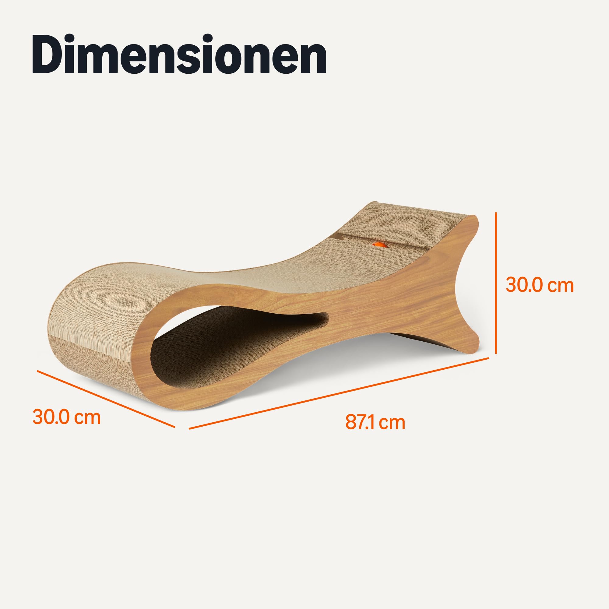 Amazon Basics Katzenkratzmöbel Kratzbett für Hauskatzen Bettförmiger Kratzkasten Kratzmatte Wellpappe Interaktives Ballspielzeug und Katzenminze, FSC-zertifiziert, 87,1cm x 30,0cm x 30,0cm, Holzfarben