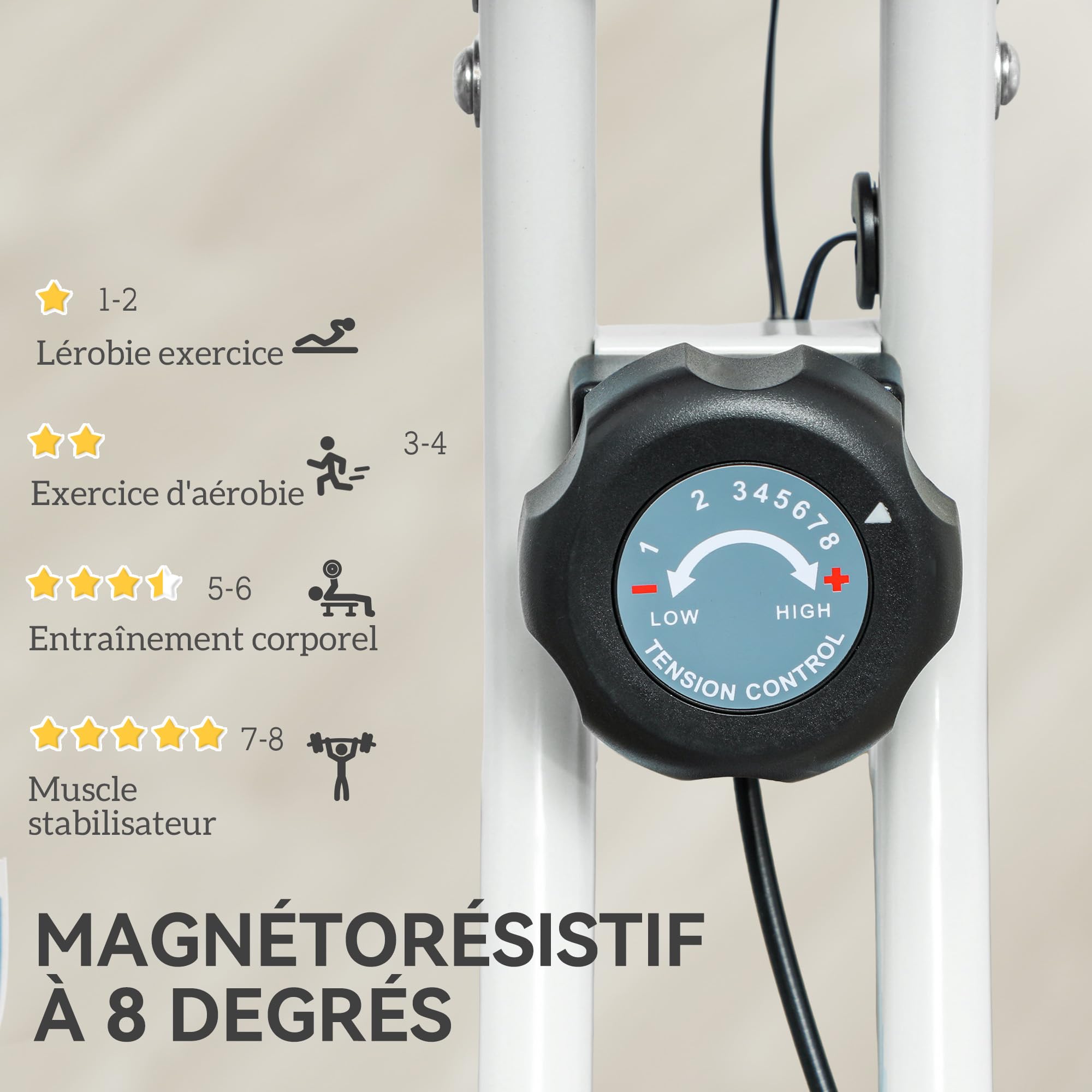 HOMCOM Vélo d'Appartement Magnétique Pliable - Collaboration Aosom.fr x FFHandball - Vélo de Fitness en X Silencieux pour Sport Maison et Cardio-training - Écran LCD & Capteur Pouls