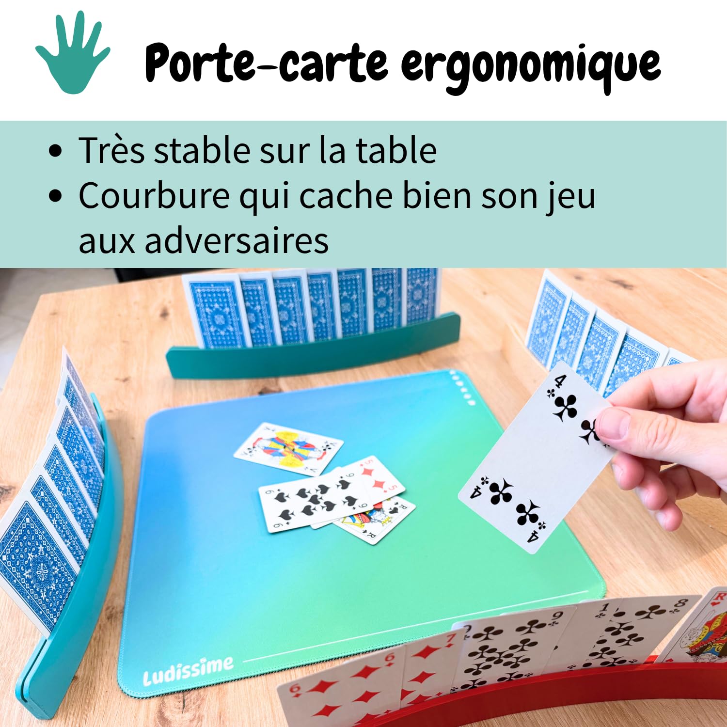 Porte cartes à jouer en bois 34 cm Lot de 4 - Accessoire belote tarot mains libres