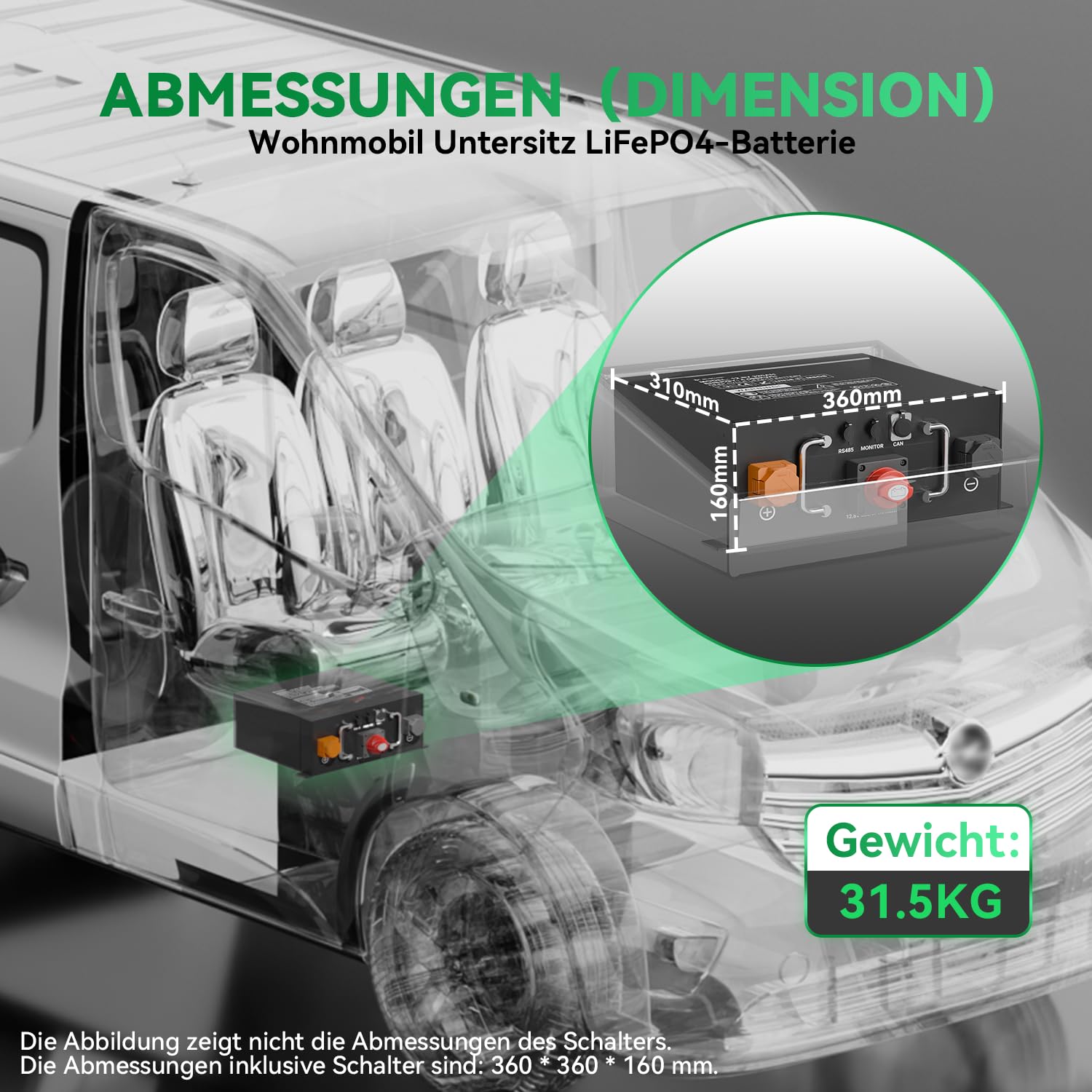 Akumulator LiFePO4 12 V, 320 Ah, certyfikat ECE R10 z wbudowanym BMS 250 A, ochrona przed niską temperaturą, 12000 cykli i 10-letnia żywotność, do przyczep kempingowych, instalacji solarnych
