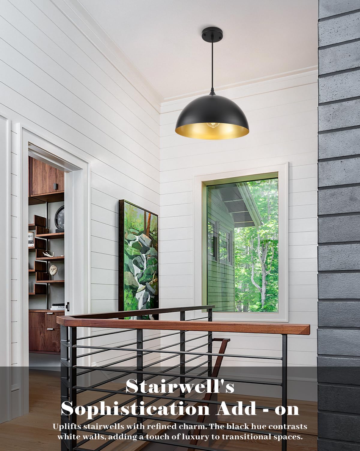 Black Pendant Lights Kitchen Island 2 Pack, 14 Inch Large Dome Pendant Light, Black and Gold Farmhouse Pendant Light, Island Pendant Lights for Kitchen, Dining Room