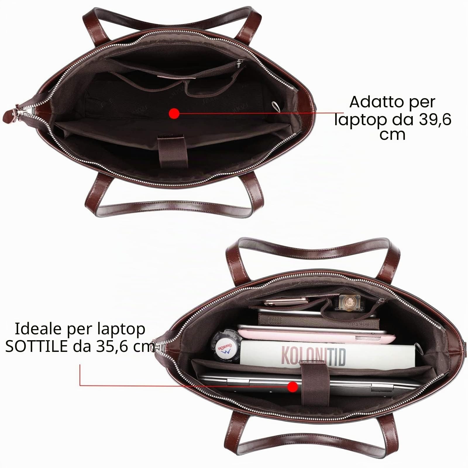 S-ZONE Borsa Tote in Pelle per Donna Borsa a Tracolla da ufficio Borsa per Laptop da Lavoro da 15,6 Pollic
