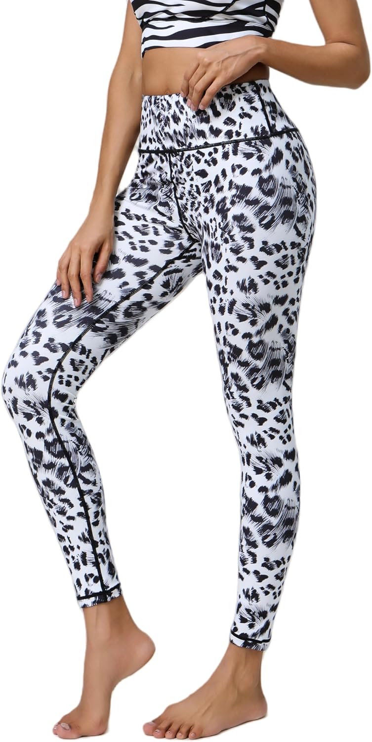 Hupplle Leggings for Women Printed Pattern High Waisted Tummy Control Buttery Soft Stretchy Workout Yoga Running Casual Pants (US, Alpha, X-Large, Regular, Regular, White Leopard)