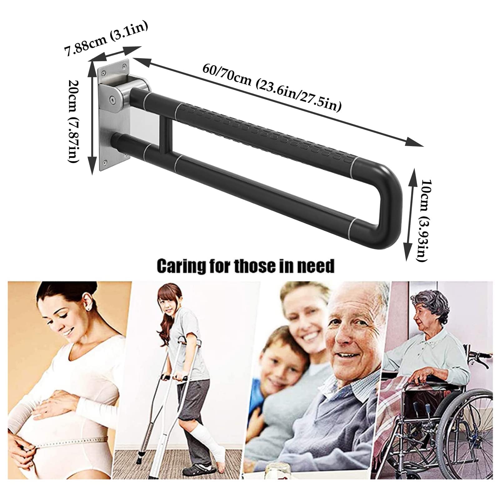 X&Z-XAOY Barras De Seguridad Abatibles para Baño Agarraderas Plegables De Pared Asideros De Ducha De Acero Inoxidable para Ancianos Bariátricos Embarazadas Discapacitados (Size : 70cm)