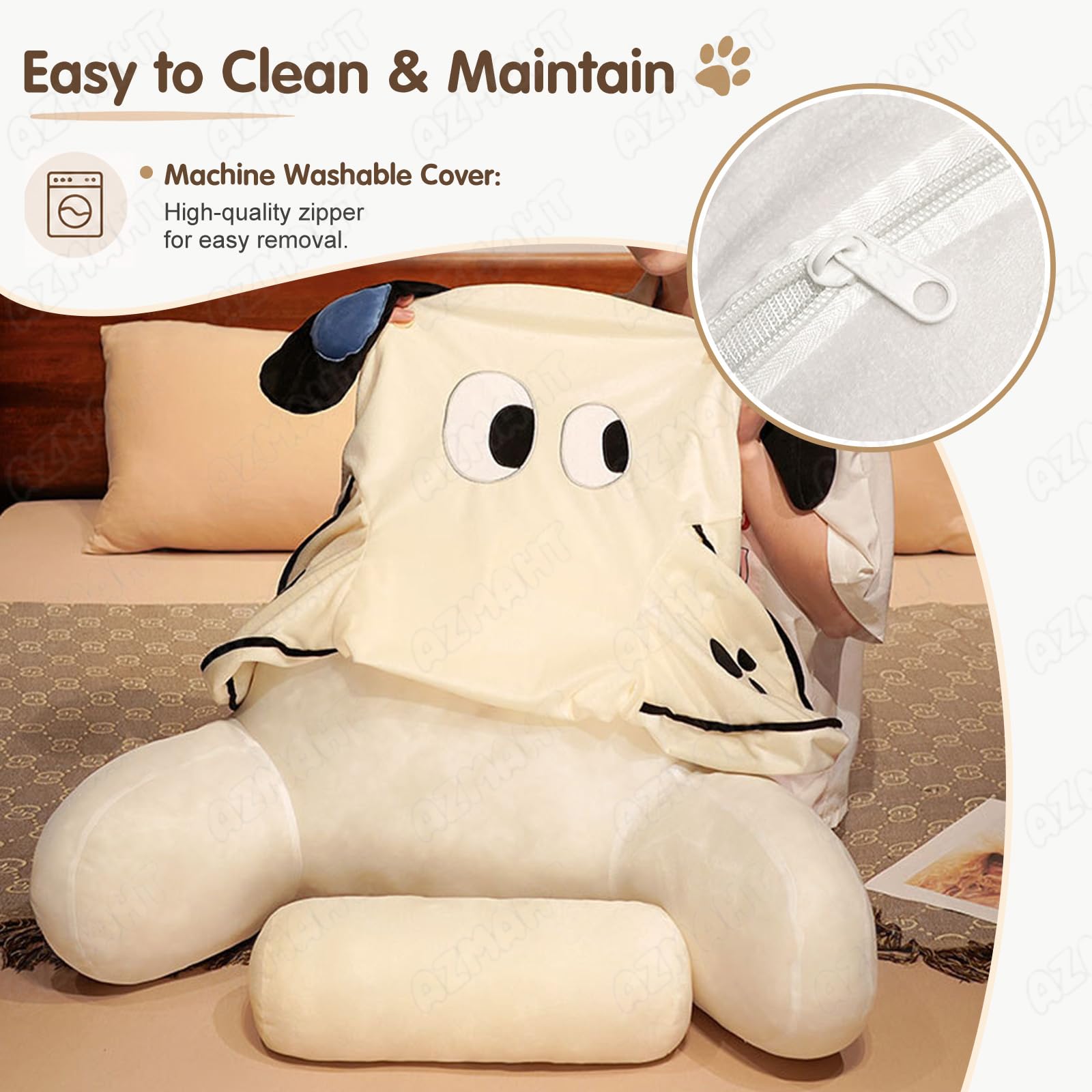 Cojín De Lectura para Cama, Peluche Suave con Relleno De PP, Cojín De Respaldo con Reposabrazos, Cojín De Lectura para TV, Gaming, Sofá, Dormitorio, Niños Y Estudiantes,Grey Dog,75X50CM