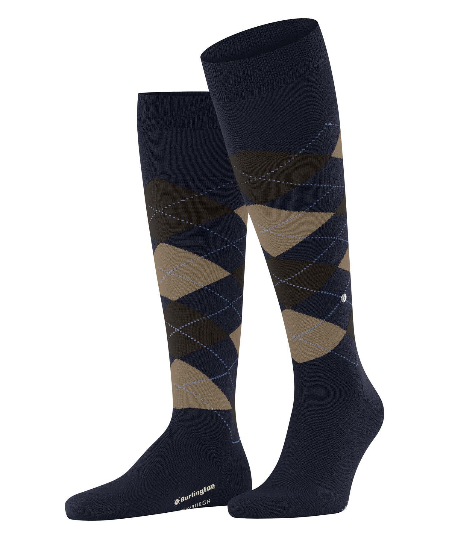 Burlington Men's Blue Marine 6121 Edinburgh M Kh Wool Long Patterned 1 Pair Knee-High Socks, 6.5-11