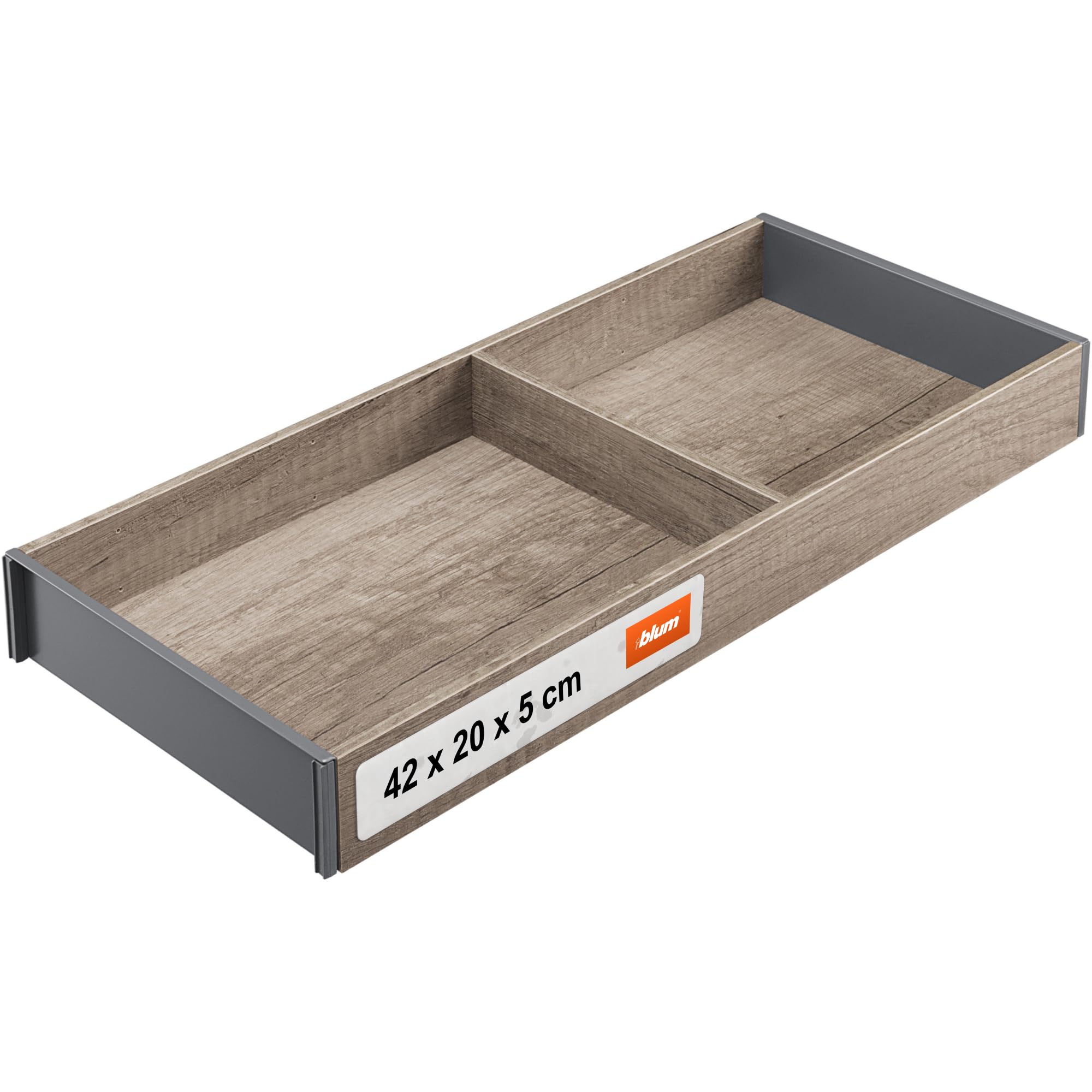 Blum Nebraska Oak Ambia-Line Drawer Organiser In Premium Wood Decor | Ideal For Kitchen, Bathroom & Wardrobe | Modularly Usable And Secure Hold Thanks To Anti-Slip Feet | 42×20×5 Cm |