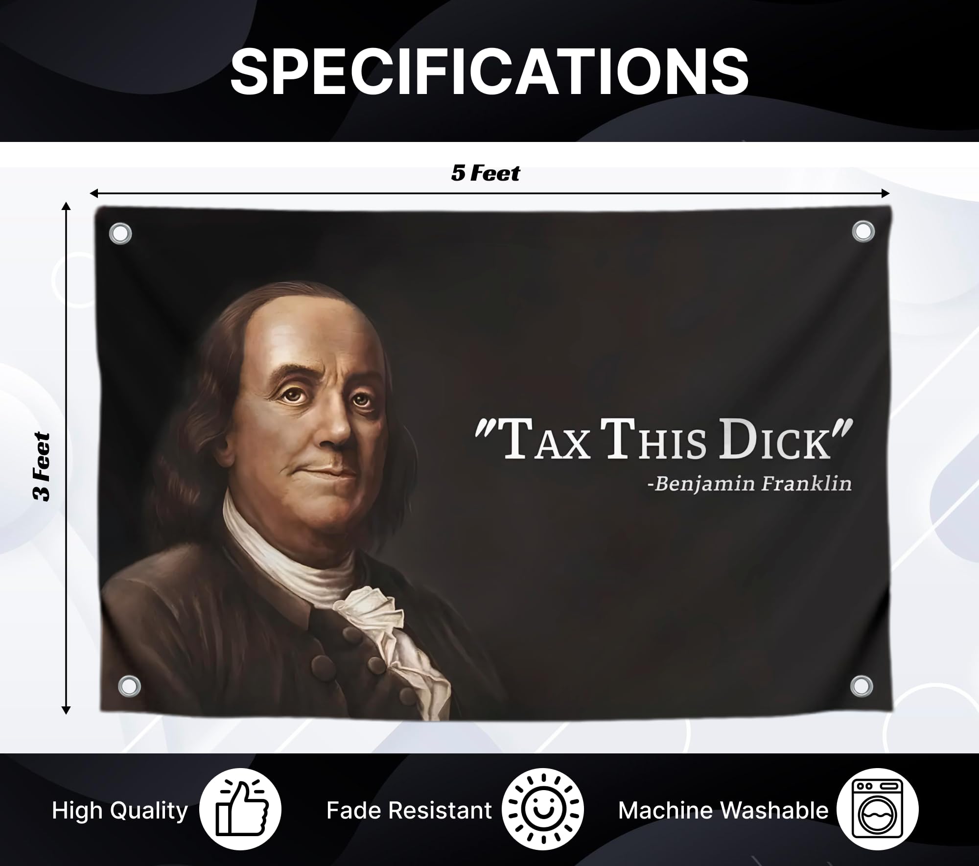 SYII Tax This Dick Benjamin Franklin Flagge – 90x150 Cm, Aus Polyester, Mit 4 Messingösen, Für Drinnen & Draußen