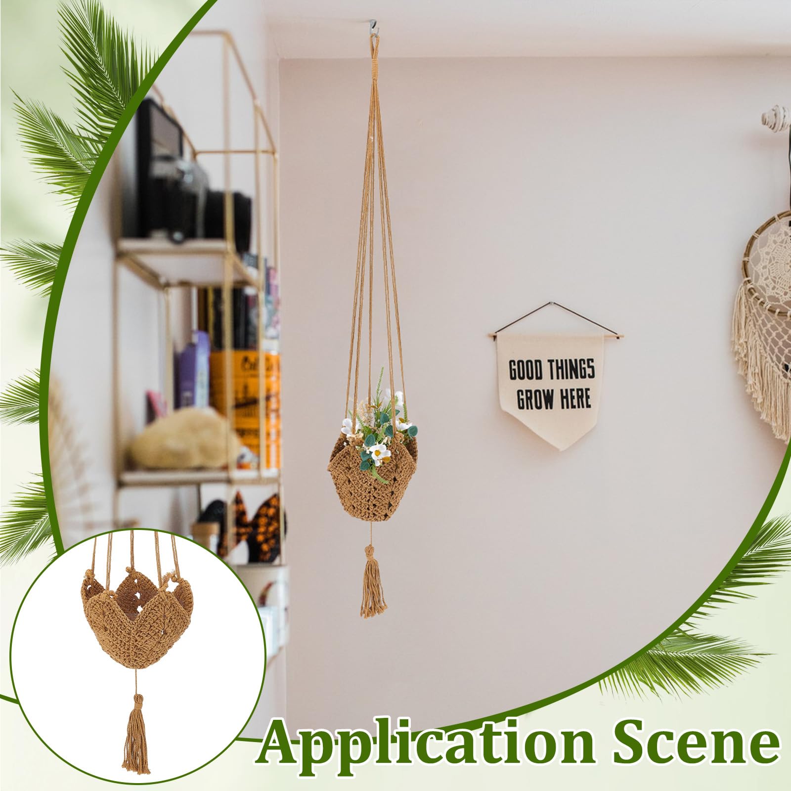 6 Suspension pour Plante Longue en Jute Crochetée pour Pots de 12 à 18cm 6 Couleur de Support à Plantes en Macramé Polyester Panier Suspendu avec Pompon pour la Décoration Intérieure