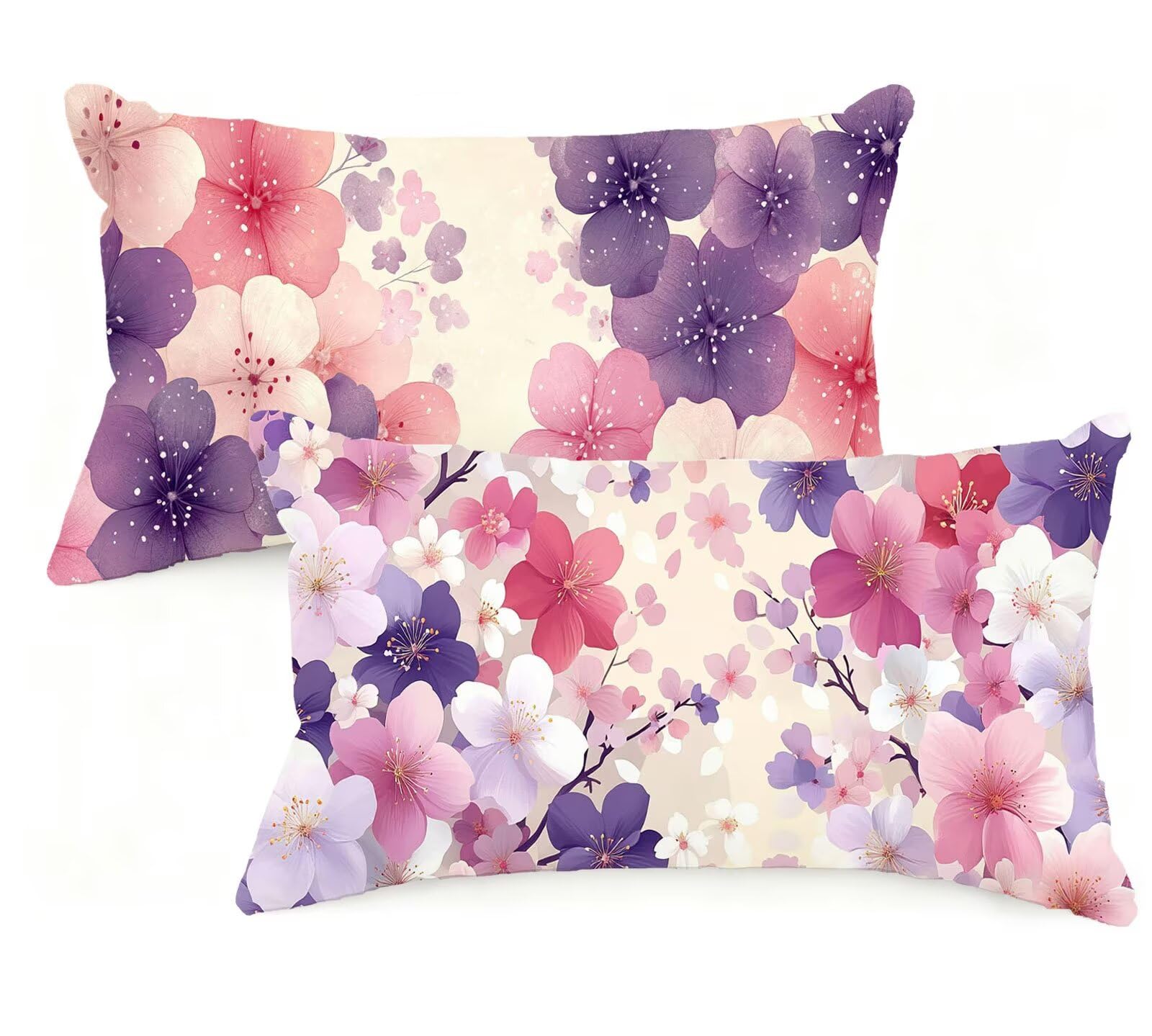 Federa Cuscino 70x90 cm Set di 2 Cuscino Viola Velluto Copricuscini Rettangolari Federe Cuscini Divano 70 x 90 Fiore Stampa a Doppio Lato per Camera da Letto Soggiorno Decorazioni Autunnali EM-1449