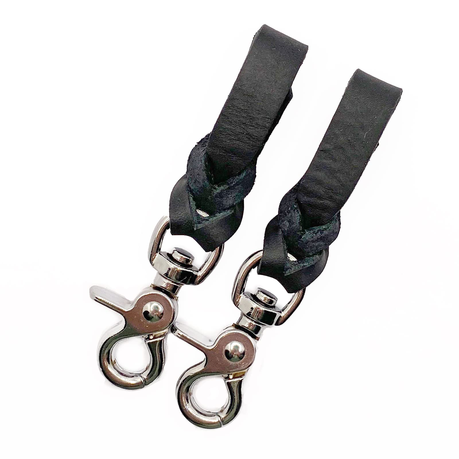 Steigbügelhalter aus Fettleder, geflochten (Schwarz, Chrome)
