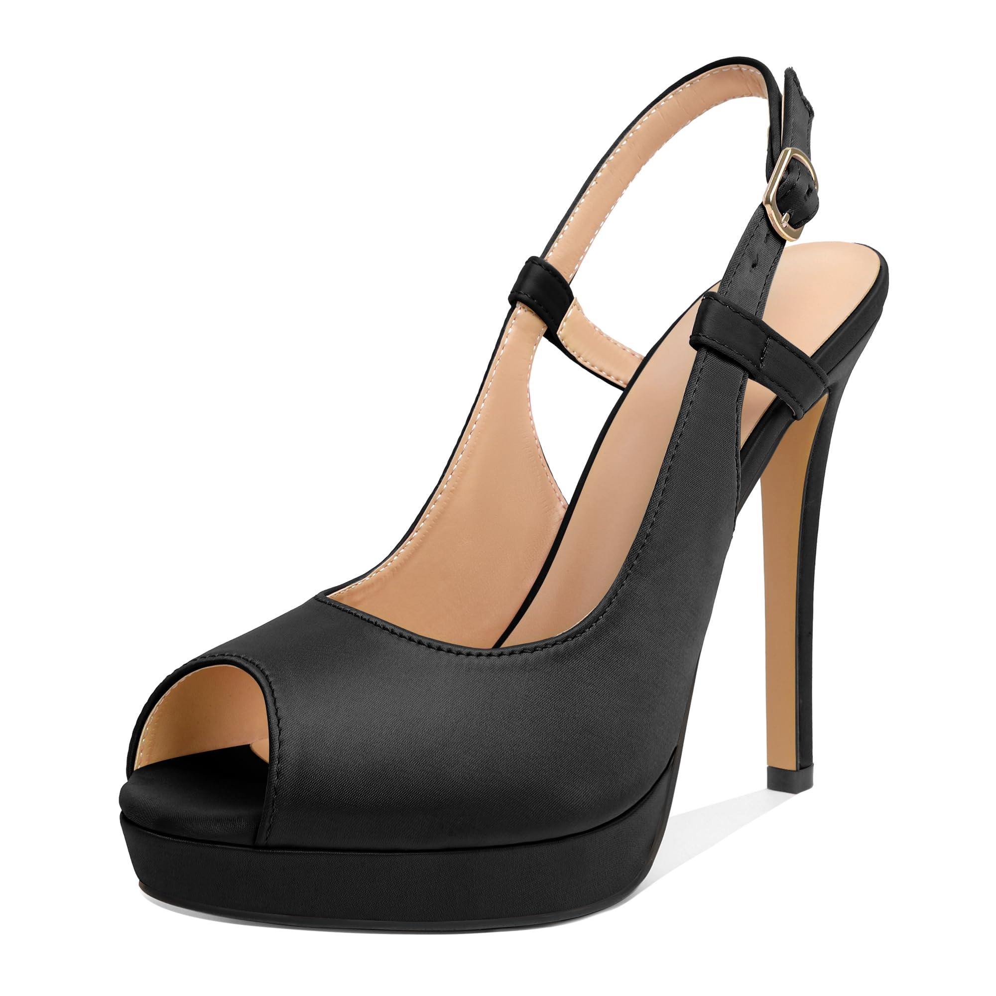 AUMOTED Peep Toe Platform Heels for Women Stilettos High Heel Patent Slingback Pumps Solid Dating Party Wedding Dress Sandals Shoes 4.72 Inch