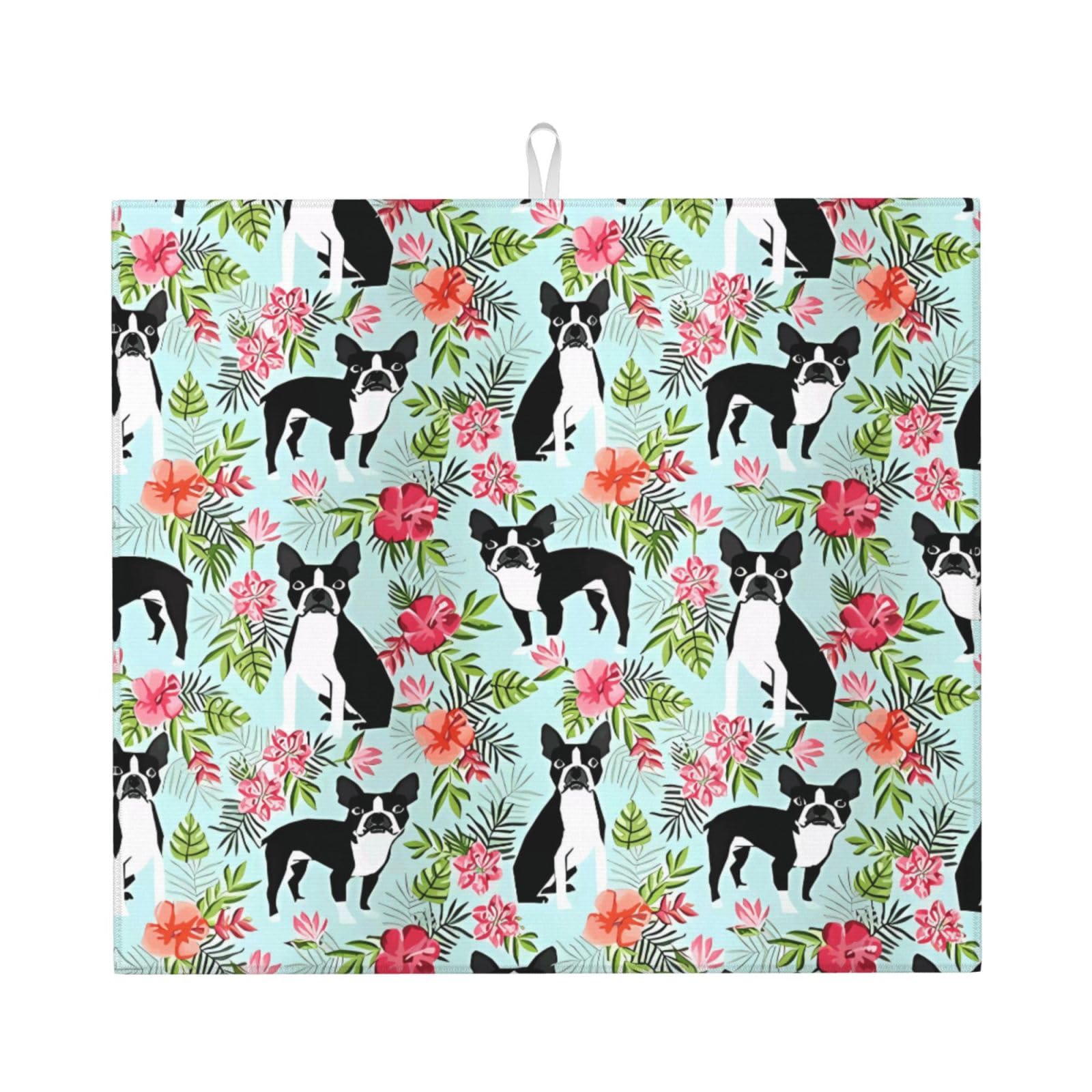 HJFCZH dog Prints Kitchen Drying Mat – Absorbent Microfiber Throw for Dishes, Non-Slip Counter Cover, Quick-Drying Layer with Fade-Resistant Print
