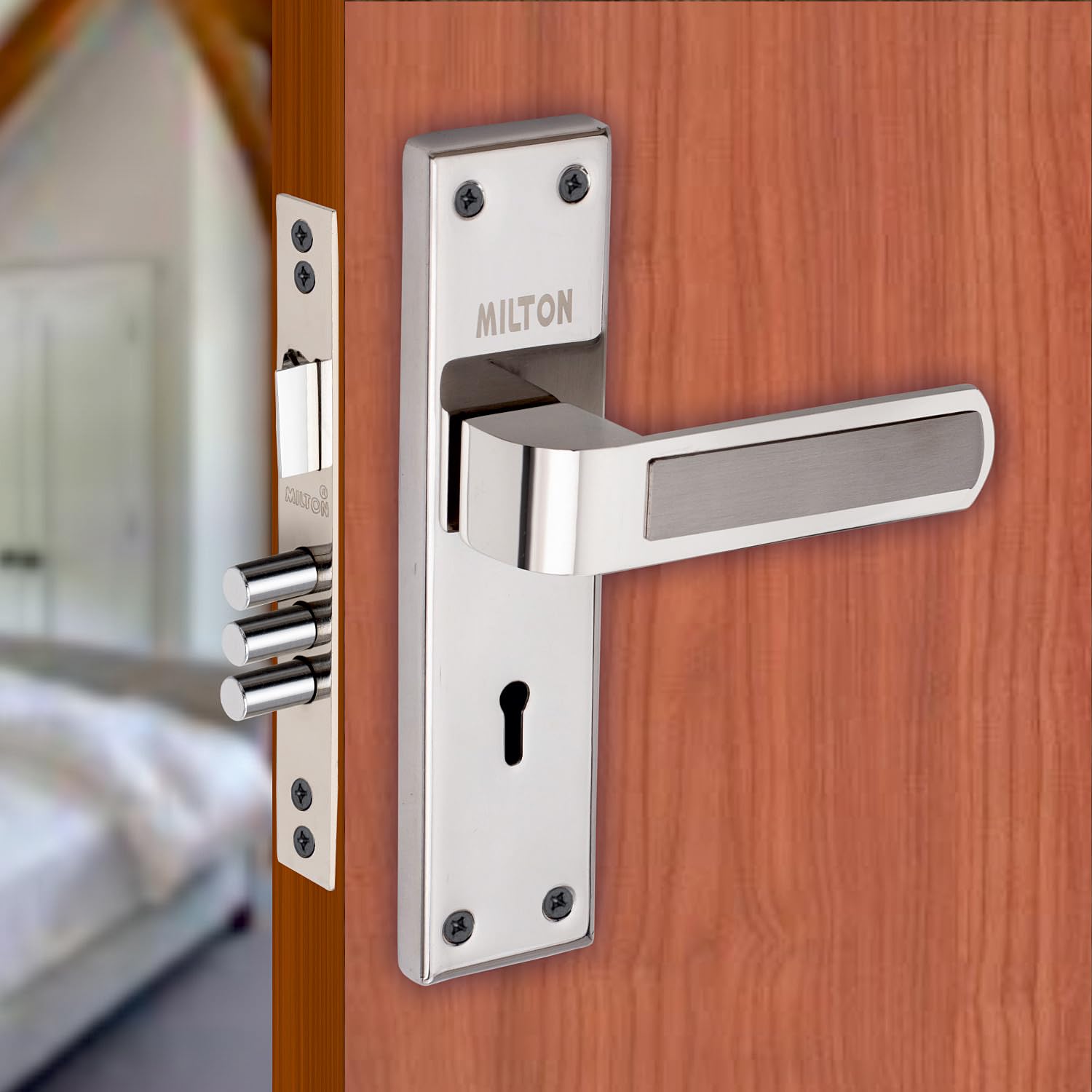 Milton Stainless Steel Mortise Lock with Keyhole, Chrome Finish Door Handle Set with Keys and Hardware Included MSS- Hockey-image-34