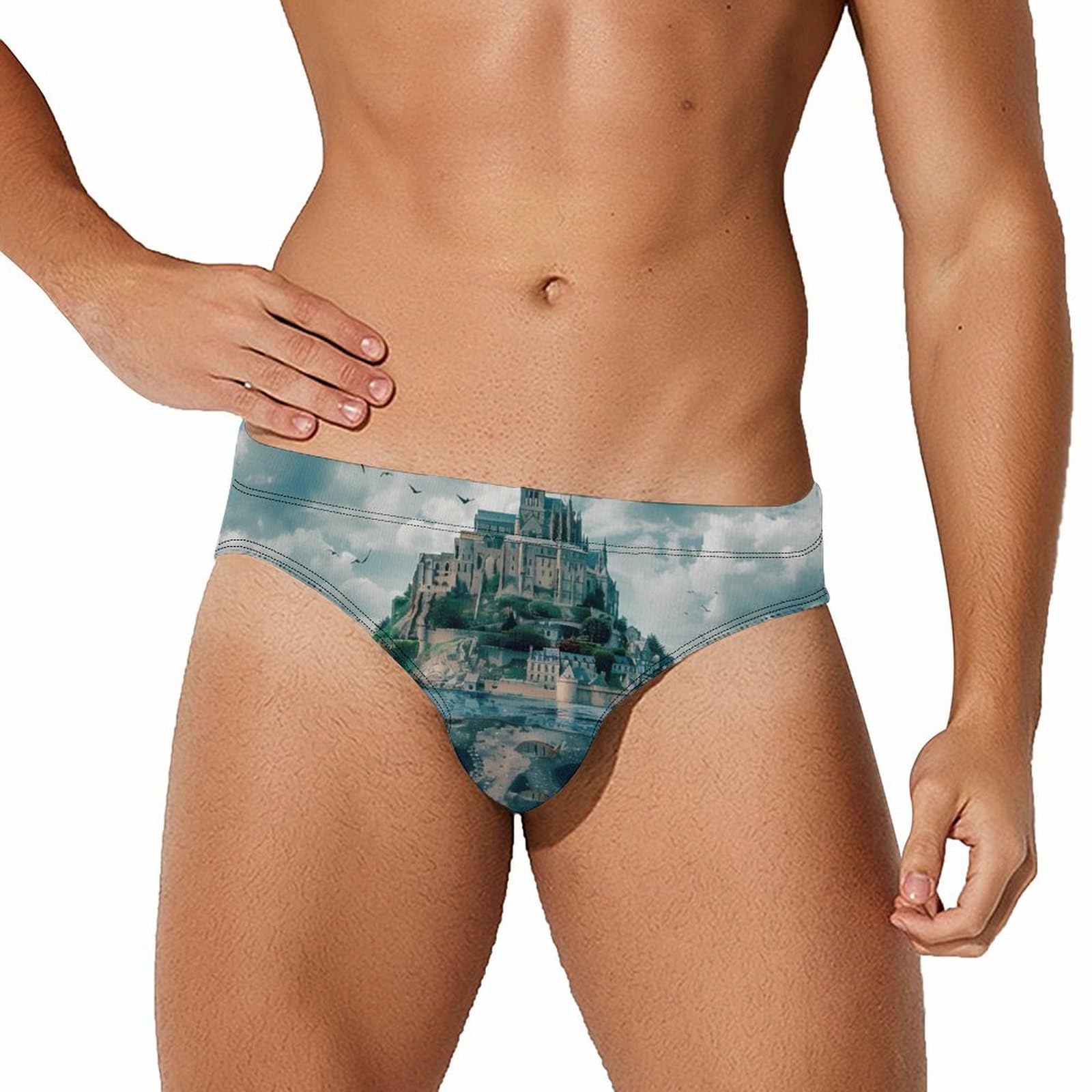 Fantasy Skull Island Sharks Mens Swim Briefs Quick Dry Swim Trunk Bikini Underwear Swimsuit 3XL