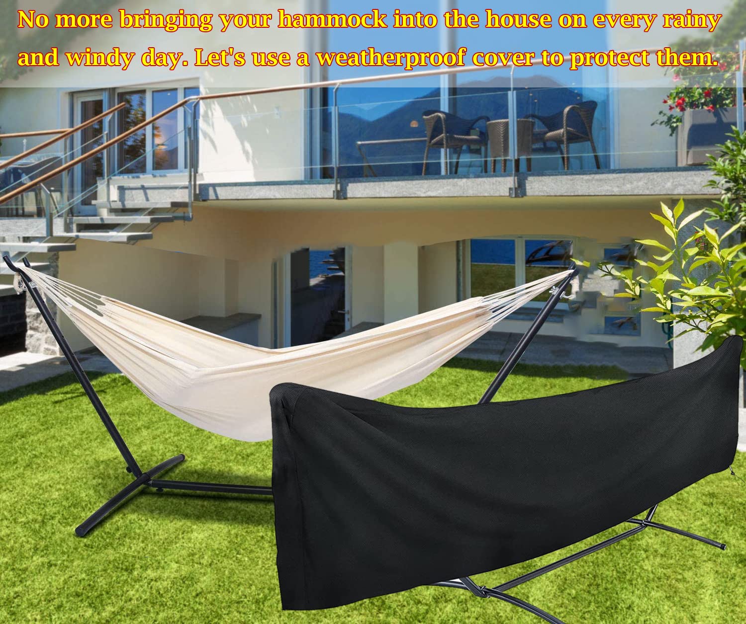 Housse de protection imperméable pour hamac de camping, housse de pluie, 420D en tissu Oxford résistant à la poussière, anti-UV, durable pour hamacs d'extérieur, hamacs doubles avec support