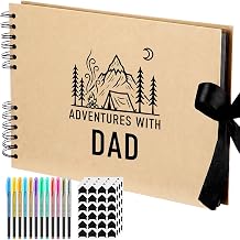Dunzoom DIY Dad Photo Album 80 Pages, Gift from Daughter Son for Father's Day, Scrapbook Memory Book with 12 Metallic Markers 4 Sheet Photo Corners, Adventures with Dad, for Men Birthday Gift, Black
